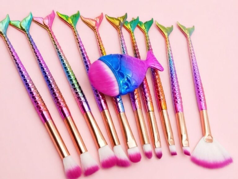 Set Of Brushes For Makeup Mermaid Fish Tail Makeup Brush Set 11Pcs